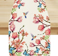Spring Floral Bird Table Runner, Watercolor Pink Flower Plants Nature Butterfly Table Runner for Kitchen Dinner Living Room Home Party, 13x108 Inch