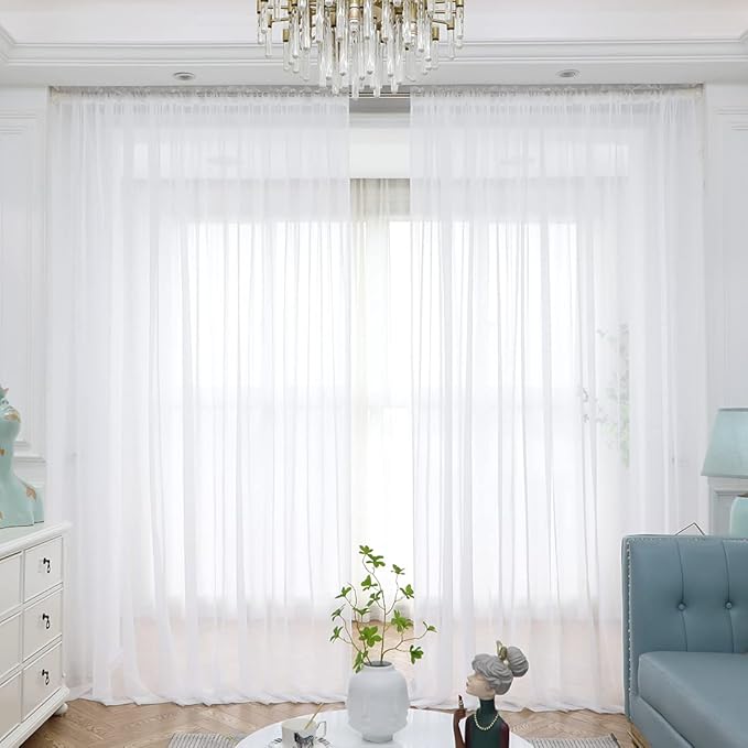 Window Ivory Sheer Curtains 60 Inches Width 63 Inches Long 2 Panels Sheer Curtains Clear Curtains Basic Rod Pocket Panel for Home/Living Room/Bedroom/Kids Room