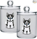 2 Pack Qtip Dispenser Apothecary Jars Dog Bathroom Organizer, Siberian Husky Puppy Qtip Holder Storage Canister Plastic Acrylic Jar for Cotton Ball/Swab/Rounds