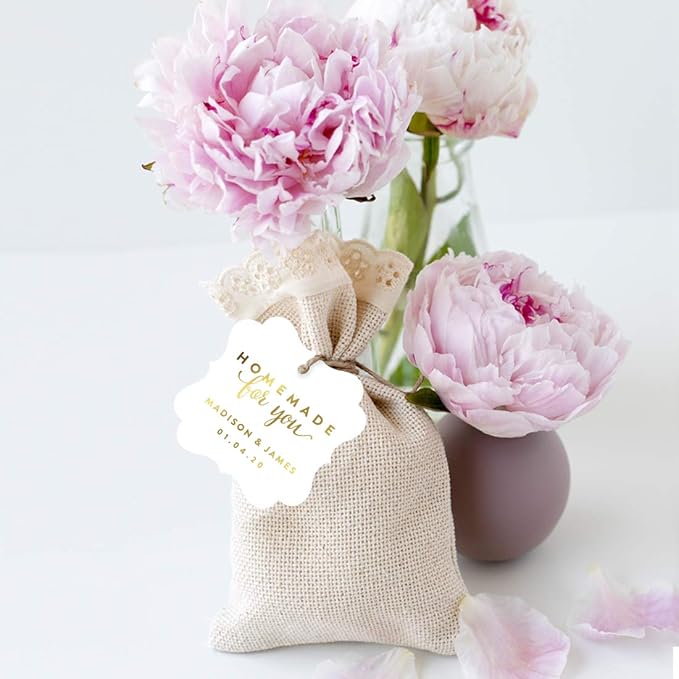 Andaz Press Personalized Fancy Frame Square Wedding Gift Tags, Metallic Gold Ink, Homemade for You, 24-Pack, Custom Made Any Name
