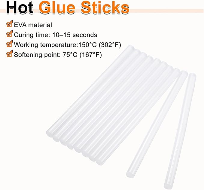 HARFINGTON 10pcs Hot Glue Sticks 0.43" Dia x 7.87" Long EVA Mini Hot Melt Adhesive Glue Stick for Hot Melt Gun Wood Plastic Glass Flowers Fabrics Foam, Clear