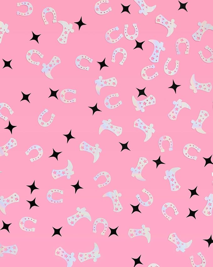 xo, Fetti Black + Iridescent Western Confetti - 200 pc | Rodeo Bachelorette Tablescape, Ranch Birthday Party Decoration, Cowgirl Table Decor, Cowboy Kids Party Supplies