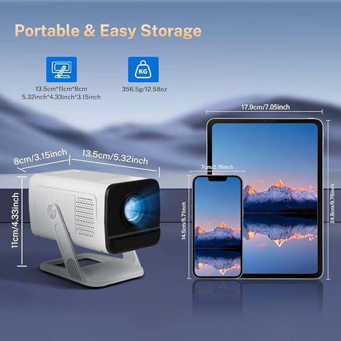 4K Supported Android 11 Mini Projector with WiFi 6 & Bluetooth 5.4 | 400 ANSI Lumens | Auto Keystone | Portable Outdoor Movie Projector for iPhone, Netflix, Camping, Bedroom & Home Theater