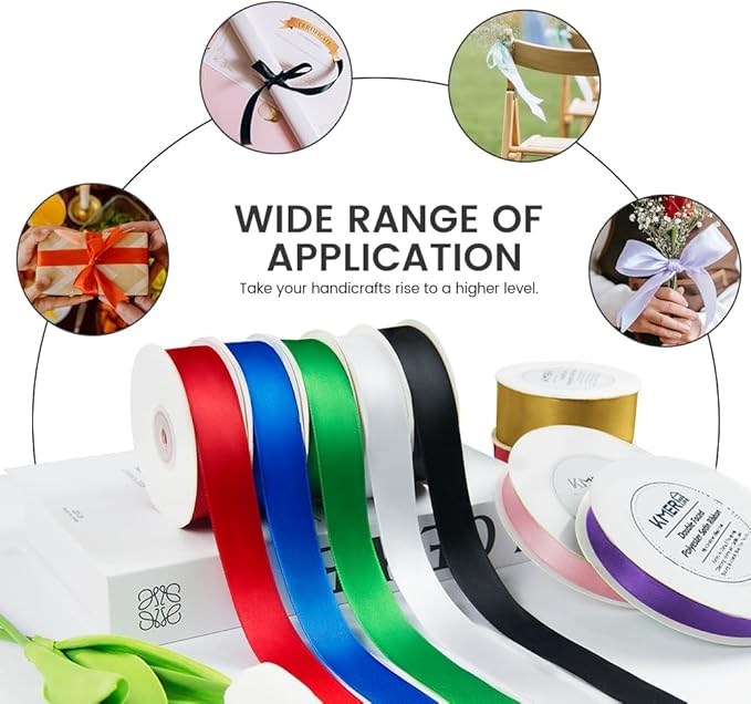5/8 inch x 50 Yards Double Faced Polyester Red Satin Ribbon, Perfect for Gift Wrapping Very Suitable for Weddings Party Hair Bow Invitation Decorations and More