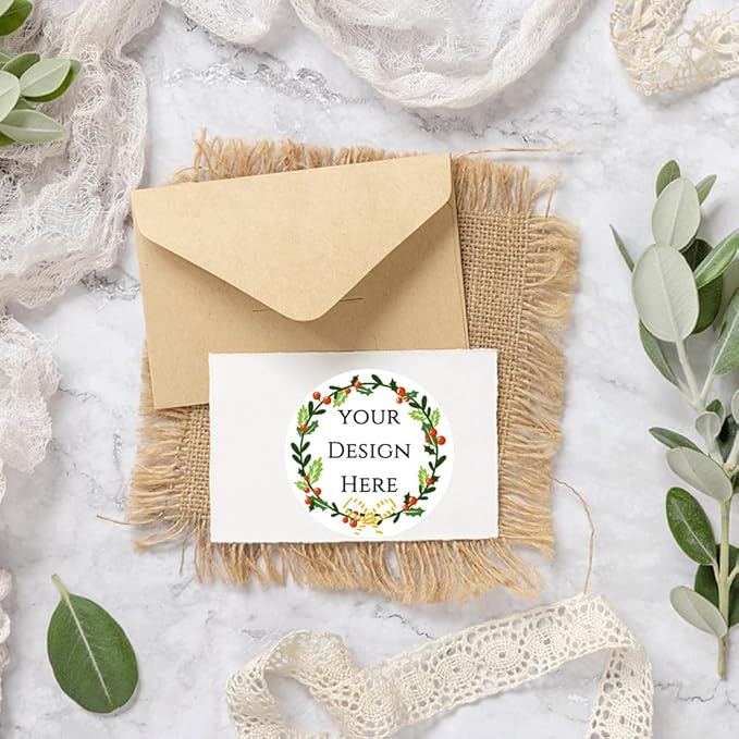 100-1000pcs Custom Stickers Merry Christmas Stickers Personalized Labels Adhesive Xmas Decorative Envelope Seals Stickers for Cards Gift Boxes(Round Kraft-7)
