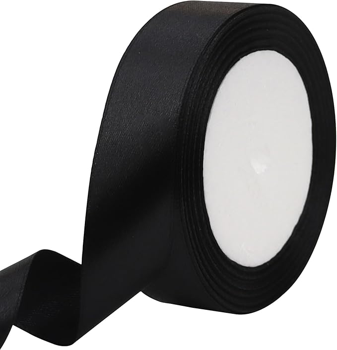 Black Solid Satin Ribbon 1 Inch 25 Yards Solid Polyester Fabric Ribbon for Gift Wrapping Wedding Christmas Baby Shower Birthday Party Decoration Handmade Immortal Flower Craft