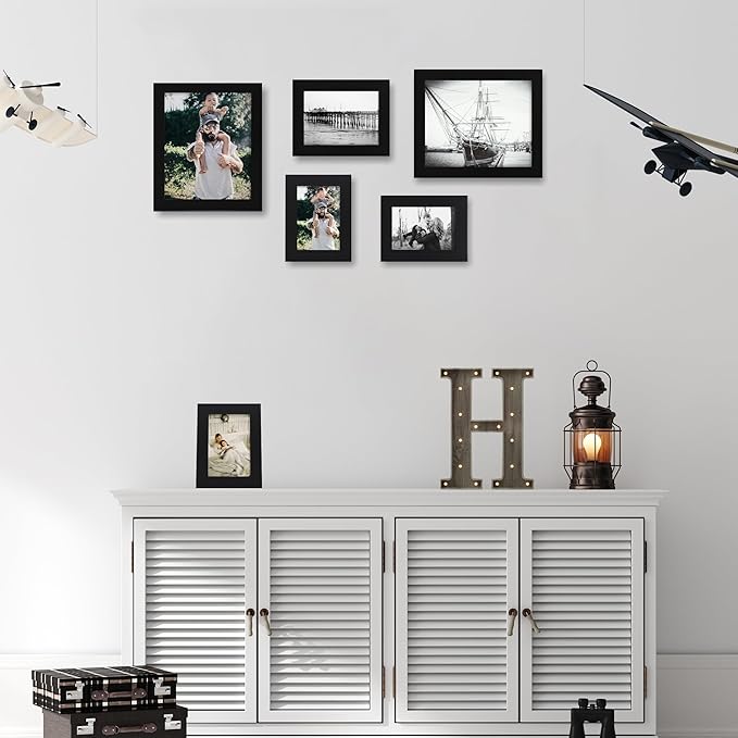 4x6 Picture Frame Set of 4, High Definition Glass Black Picture Frame, 4 x 6 Wood Photo Frames for Horizontal or Vertical Display Tabletop and Wall Mounting