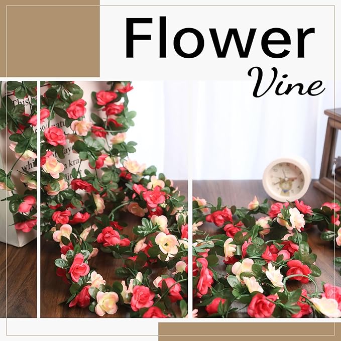 Miracliy 5Pcs 41FT Pink Flower Garland Artificial Rose Arch Vines Fake Spring Floral Garland for Flower Wall Backdrop Wedding Mothers Day Garden Tea Party Decoration
