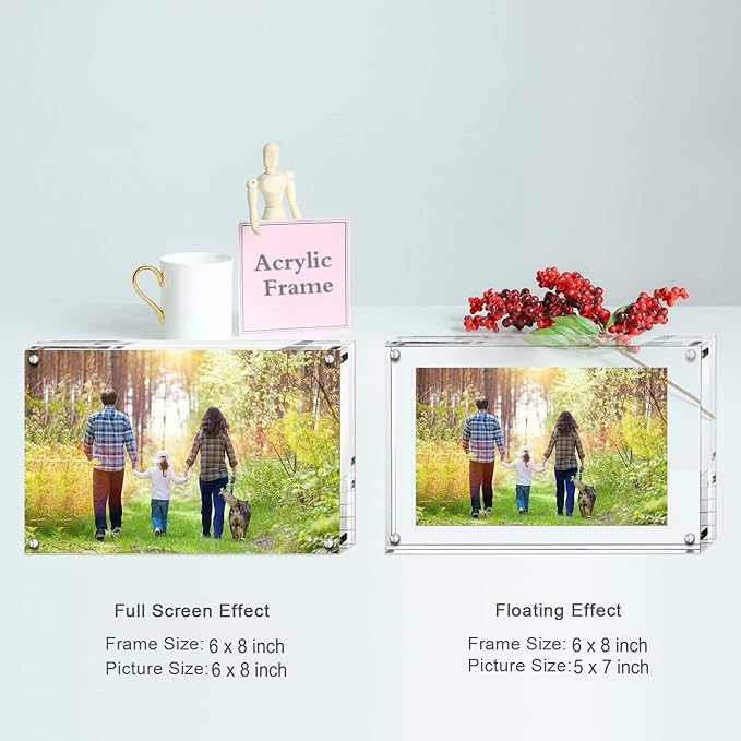 Boxalls 6x8 Inches Acrylic Picture Frame, Double Sided Clear Frameless Photo Frame with Magnetic Desktop Transparent