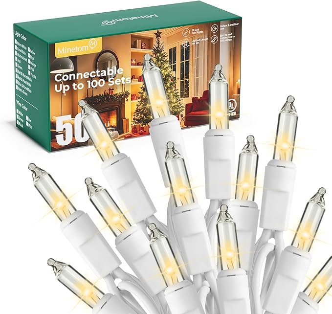 Minetom LED Clear Christmas String Lights, 50 Count 16 Feet LED Christmas Lights Bulb, Christmas Decorations Indoor, Christma Tree Lights for Indoor Outdoor Xmas Wedding Party Festival