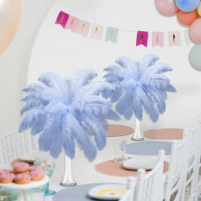 Maitys 90 Pcs Large Natural Ostrich Feathers Bulk 14-16 Inch (35-40cm) 12-14 Inch (30-35cm) 10-12 Inch (25-30cm) Ostrich Feathers Plumes for Centerpieces Wedding(Light Blue)