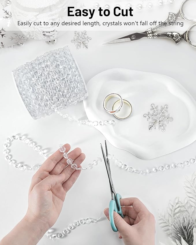 99FT Crystal Garland Strands, Acrylic Clear Crystal Beads String Roll, Diamond-Shaped Crystal Garland for Christmas Tree Wedding Party Decorations Beaded Curtain DIY Crafting Projects