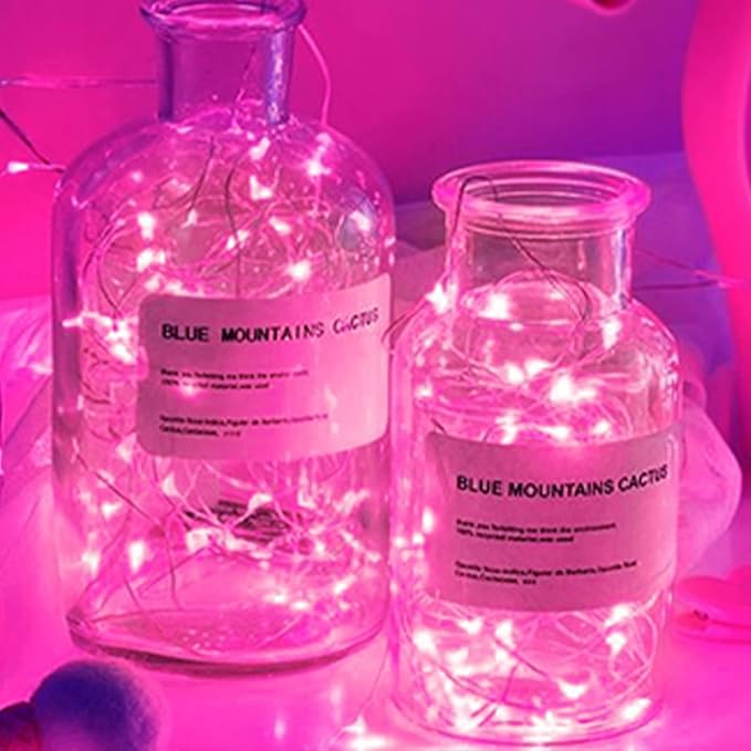 16 Pack 30 Led Fairy Lights Battery Operated String Lights 10 Feet Waterproof Twinkle Lights Mason Jar Lights Silver Wire Firefly Lights for Pink