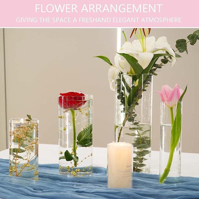 15pcs Cylinder Vases for Centerpieces Small Flower Glass Vases Clear Vase Home Decor Centerpiece Table Flower Vase Decorations for Wedding Decoration＆Holiday Mixed Sizes Tall