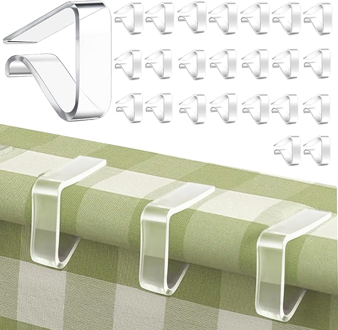 24 Pcs Clear Table Cloth Holder Clips for Thick Tables, Plastic Tablecloth Clips for Outdoor Tables, Picnic Table Cover Clips Clamps for Wind, Table Cloth Clips for Party Camping Christmas Birthday L