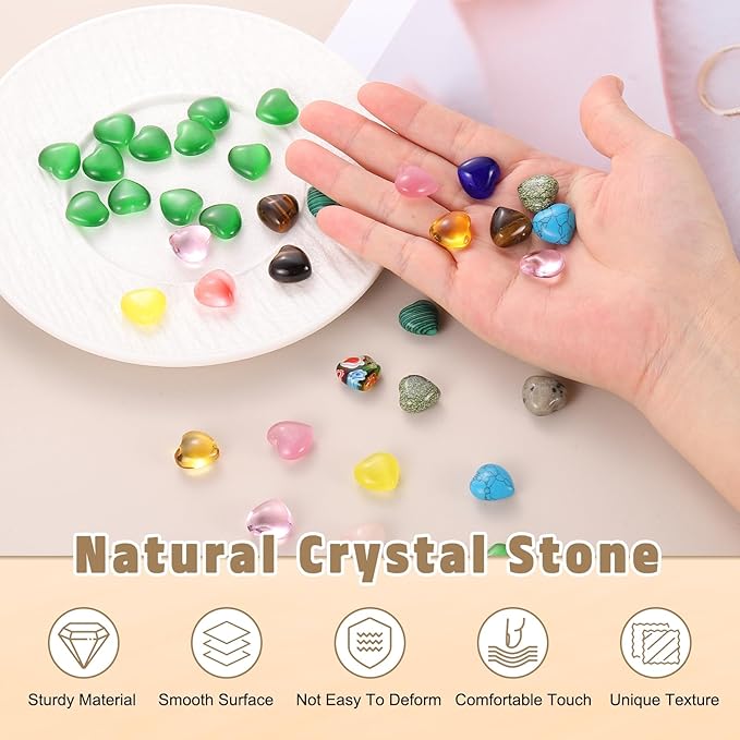 PATIKIL 20 Pcs Natural Heart Shaped Crystal Stone, 0.6 Inch Mini Polished Love Gemstone Crystal, Pocket Rock Engraved Worry Stones for Women Gifts Meditation, Emerald Green