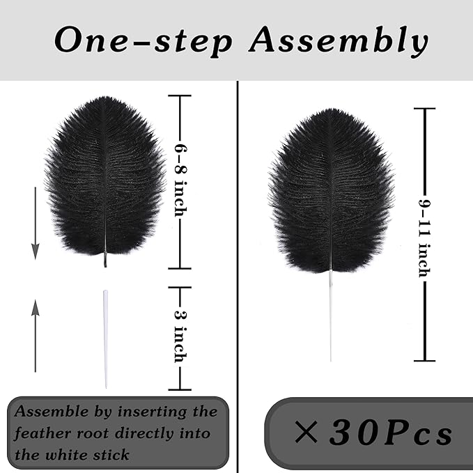 SOGUGOM Black Craft Ostrich Feathers - 30PCS 6-8 inch Ostrich Feathers Kit for Centerpieces, Kindergarten Crafts, Dream Catchers and DIY Projects(Black)