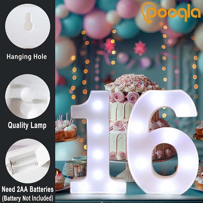 Pooqla 60th Birthday Decoration for Woman Man, Decorative LED Light Up Numbers, Marquee Numbers 60 Sign for Party Backdrop 60th Wedding Anniversary Decor, Warm White and Cool White Number 60