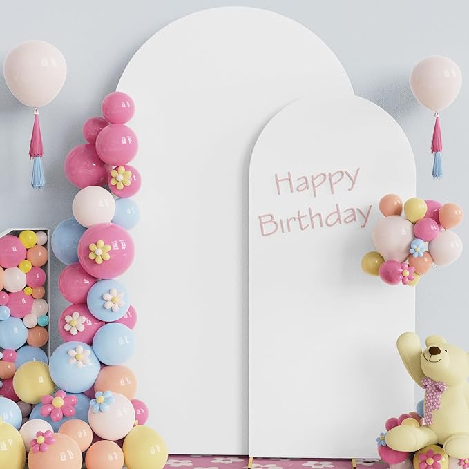 Fomcet Wedding Arch Cover 7.2FT, 6FT White Spandex Arch Backdrop Covers 2 Set Round Top Fitted Fabric for Birthday Party Baby Shower Wedding Arches Stand Decoration