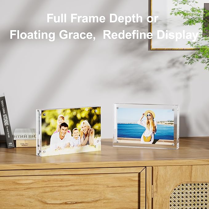 3 Pack 8x10 Acrylic Picture Frames - 20% Thicker Double Sided Magnetic Frame with UV Protection - Freestanding Clear Frameless Display for Tabletops - Modern Photo Frame Set for Home & Office Decor