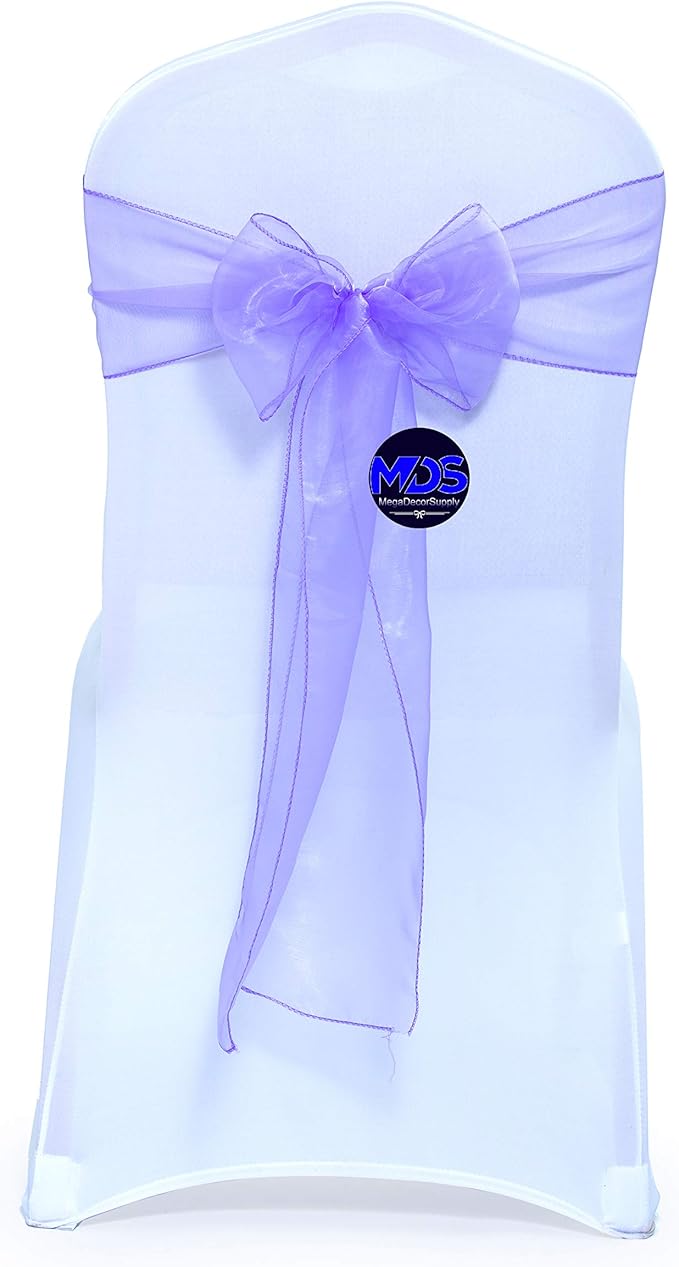 MDS Pack of 150 PCS Organza Chair Sashes Wider Dining Chair Bows Ribbon Tie Back for Wedding Party Birthday Bridal Shower Reception Event Banquet Home Chair Cover Decoration - Lavender
