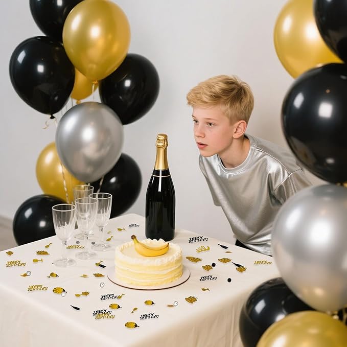 Black Gold Happy Birthday Confetti, Birthday Decorations Confetti Metallic Foil Table Scatter Decorations for Birthday Party, Baby Shower Decor for Boys Men, DIY Arts and Crafting