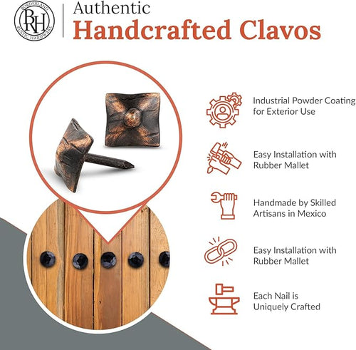 10 Pack 0.75" Square Head Iron Clavos Decorative Nails – Oil Rubbed Bronze – Handmade Rustic Square Fasteners for Farmhouse Shutters, Barn Doors, Shutters, Gates – Ornamental Wood Accent