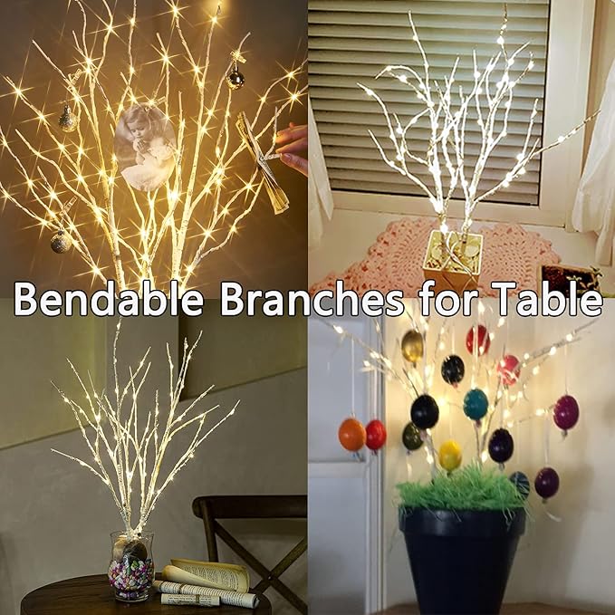 Fudios Lighted Birch Branches 18IN 70 White Willow LED with Timer Battery Operated for Christmas Party Wedding Decoration Twig Lights Outdoor