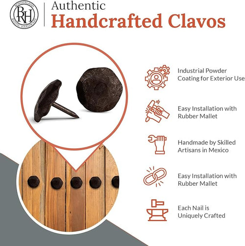 10 Pack 1" Small Round Head Iron Clavos Decorative Nails – Unfinished – Handmade Rustic Round Fasteners for Farmhouse Shutter, Faux Wood Beams, Barn Door, Shutters, and Gates – Ornamental Wood Accent