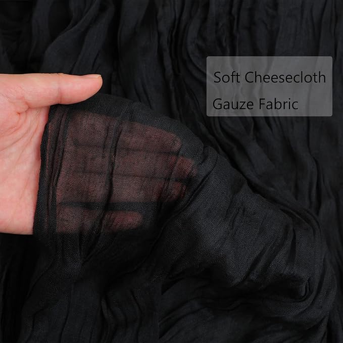 Snowkingdom 13Ft Black Cheesecloth Table Runner, 160inch Long Cheese Cloth Boho Gauze Runner for Wedding Bridal Baby Shower Birthday Holiday Party Sheer Halloween Table Decorations