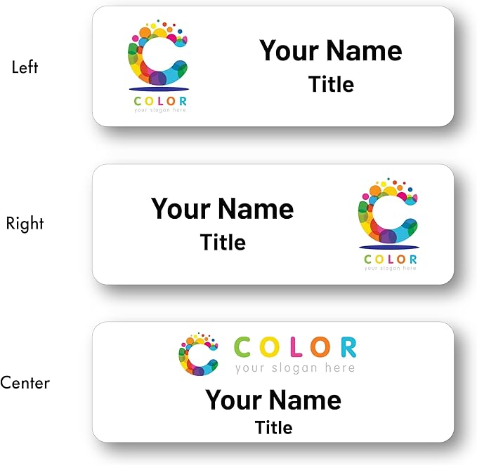 Custom Name Tags - Full Color Logo Name Tags - Scratch Resistant Metal Front & Hard Plastic Back (1.5 x 3 Inch, Gold)