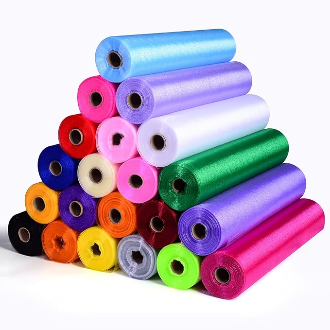 Crystal Organza Fabric Tulle - 16" by 50 Yards Sheer Fabric for Wedding Party Decoration Bridal Shower Tutu Roll Netting Spool Ribbon Wrapping (Royal Blue)
