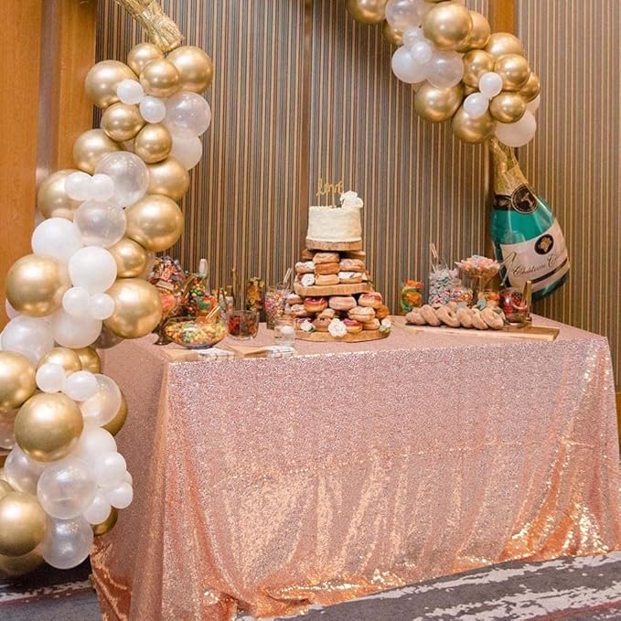ShinyBeauty Rose Gold Table Cloths for Party 2 Packs, 72X72 Inch Sequin Tablecloths Square Glitter Table Cloth Overlay Rose Golden Tablecloths Rectangular for Wedding, Birthday Tables