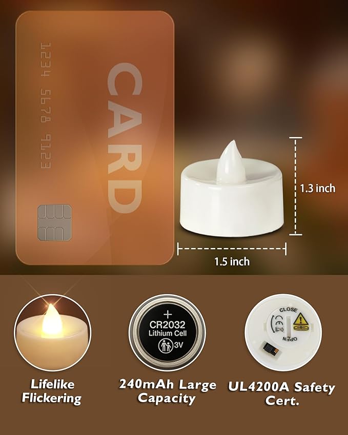 Homemory 24-Pack Flameless LED Tea Lights Candles Battery Operated, 200+Hour Fake Electric Candles TeaLights for Votive, Halloween, Ofrenda, Diya, Wedding Centerpiece Table Decor, Funeral, Christmas