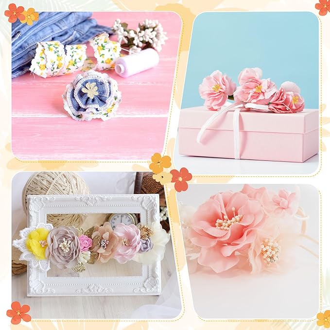 600-Pack Flower Stamens for Crafts, 5mm Double Heads Artificial Pearl Floral Pistil Mini Flower Pollens Stamens for DIY Making/Wedding/Scrapbook Decoration [White]