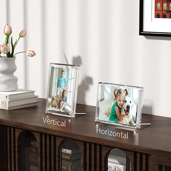 NIUBEE Picture Frames 5x7 Acrylic, Clear Photo Frame for Living Room, Diamond Edge Design, Magnetic Family Thick Desktop floating Frame, 3 Pack