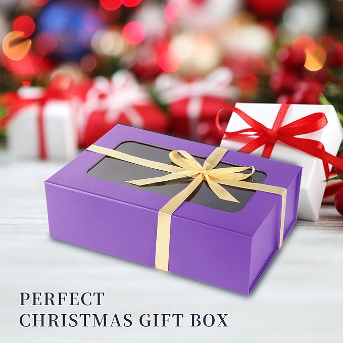 TIACABO Purple Large Gift Box with Window, 13.5"x9"x4.3" Bridesmaid Boxe for Gifts Giving,Birthday Gift Boxes with Magnetic,Closure Lid Gifts Box for Presents,Cute Boxe,Luxury for Gift Packaging