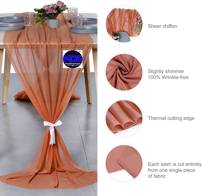 MDS Halloween Chiffon Table Runner - 1 Pack, 29 x 170 Inches, 14ft Each - Sheer Spooky Table Runners for Haunted House Parties, Trick-or-Treat Tables, Witchy Décor, Wedding & Events - Coral Peach