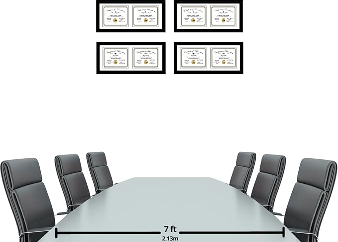 Creative Picture Frames 10X20Bk-W Black Horizontal Double Diploma Frame With 2 Opening White Matting | Holds 2-7X9-Inch Documents With Installed Wall Hanger