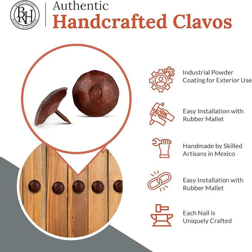 10 Pack 1.5" Round Head Iron Clavos Decorative Nails – Sealed Rusted – Handmade Rustic Round Fasteners for Farmhouse Shutters, Faux Wood Beams, Barn Doors, Shutters, Gates – Ornamental Wood Accent