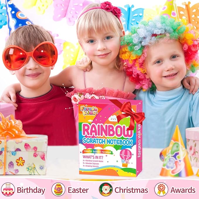 Party Favors for Kids: 4 Pack Rainbow Scratch Art Notebook Students Classroom Gifts Bulk for Girls Boys Goodie Bags Stuffers, Return Gifts for Birthday Party Favors Bulk Kids Crafts