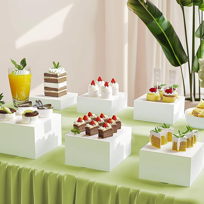 6Pcs Buffet Risers, Food Risers for Buffet Table, Acrylic Cube Display Risers with Hollow Bottom, Food Display Stand for Party Jewelry Dessert Figures (Size 5.5",6",6.5",7",7.5",8")
