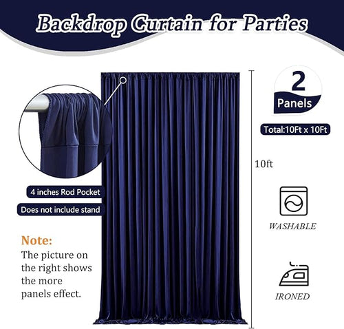 10 x 10 Feet Navy Blue Backdrop Curtain for Partie, Background Curtains for Photoshoot, Birthday, Wedding, Halloween, Thanksgiving, Christmas Day, New Year Party Decorations 5Ft x 10Ft, 2 Panels