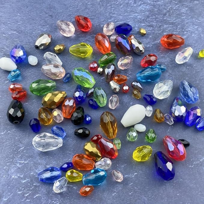 130pcs 6x8mm Teardrop Crystal Glass Beads Vertical Hole Faceted Glass Teardrop Spacer Beads for Bracelets Necklace Earring DIY Jewelry Making Craft(Light Blue)