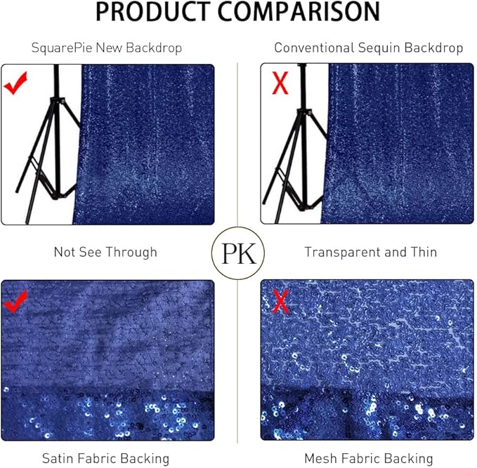 SquarePie Sequin Backdrop Curtain Less See Through Background for Wedding Party 20FT x 10FT Navy Blue