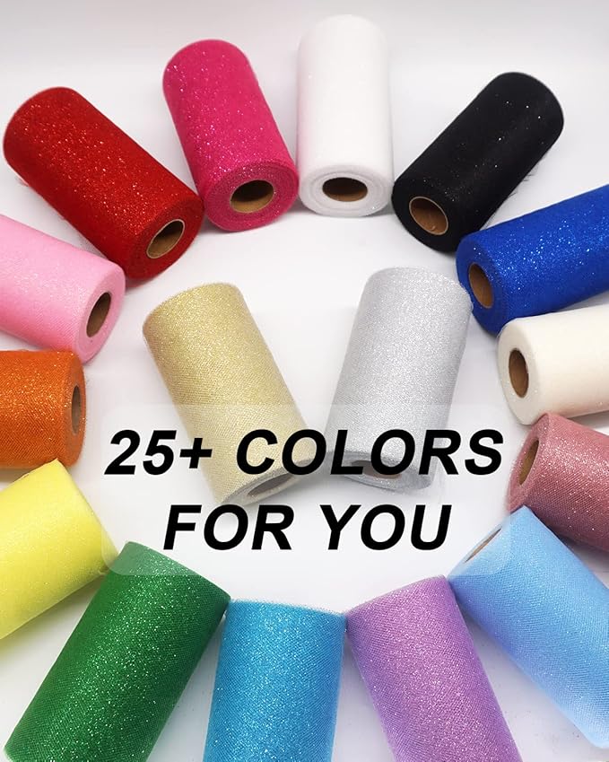 Black Glitter Tulle Fabric Rolls, 6 Inch 50 Yards (150ft) Sparkling Spool Ribbon Sequin Netting for Tutu Skirt Gift Wrapping Wedding Party Decoration (Black)
