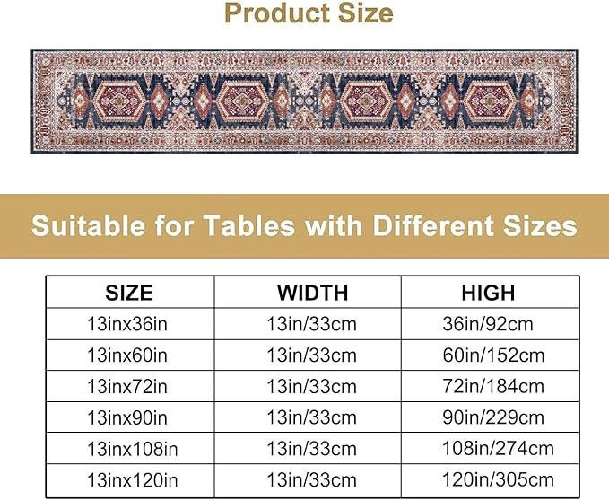 Vintage Boho Table Runner,Flower Geometric Design Rustic Farmhouse Table Runner for Home Farmhouse Kitchen Table Dining Coffee Room Garden Party Wedding Decor 13x36in
