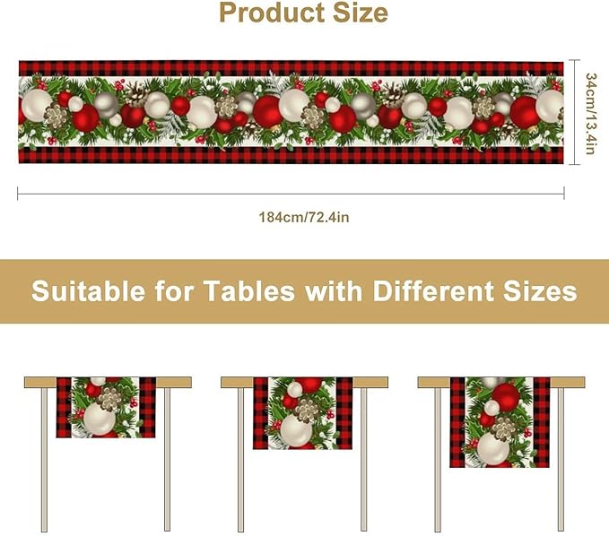 Christmas Table Runner,Seasonal Winter Xmas Holiday Farmhouse Table Cloth Kitchen Dining Table Decoration for Home Party Decor 13x36 Inch