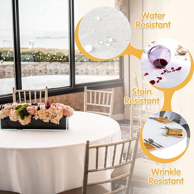 BRILLMAX 4 Pack White Round Tablecloths 120 Inch - Circle Bulk Linen Polyester Fabric Washable Table Cloth Cover for Wedding Reception Banquet Birthday Party Buffet Restaurant