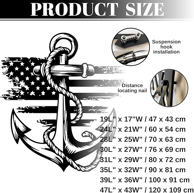 lunwall Metal Anchor Wall Decor, Anchor Metal Sign, Metal Anchor Decor, Anchor Metal Wall Art, Metal Nautical Wall Decor, Metal Wall Decor Coastal, Anchor Wall Decor (black, 39L x 36W / 100 x 91 cm)